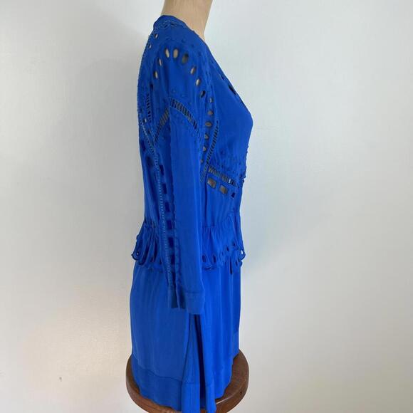 IRO Size 36 EU 4 / 6 US Cobalt Blue Long Sleeve Cutout Mini Dress Lagenlook BOHO - Picture 2 of 14